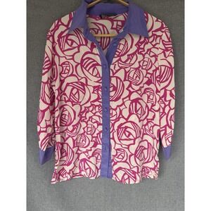 Bob Mackie Wearable Art Silk Top Sz PL? Pink Purple Floral Button Up‎ Artsty